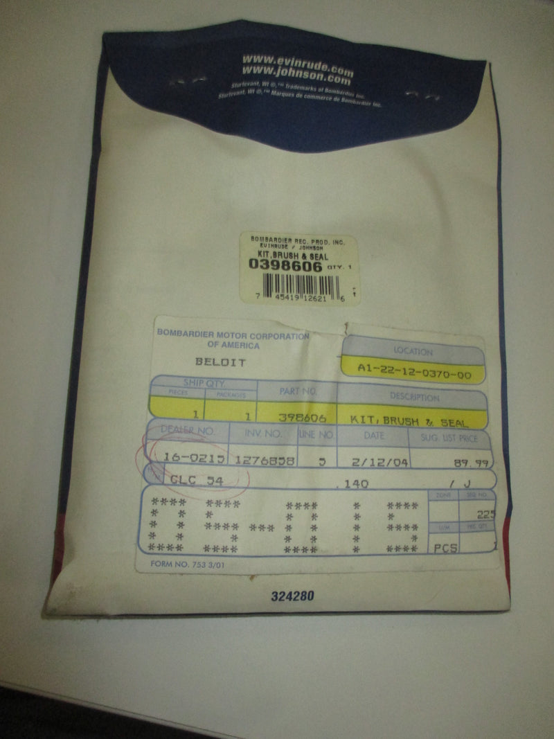 Johnson Evinrude OMC outboard brush and seal kit (0398606)