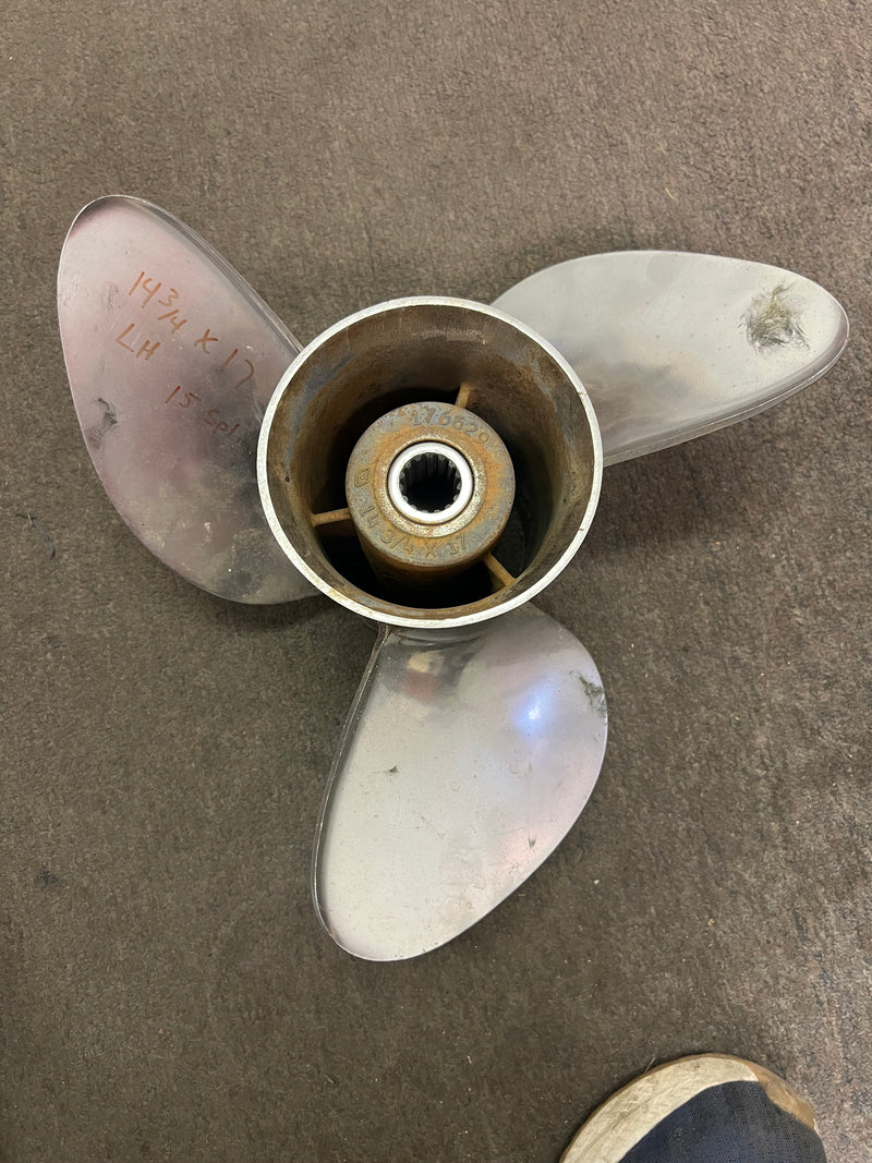 Johnson 150-200hp Outboard Counter Steel Propeller (176629) 14 3/4 x 17