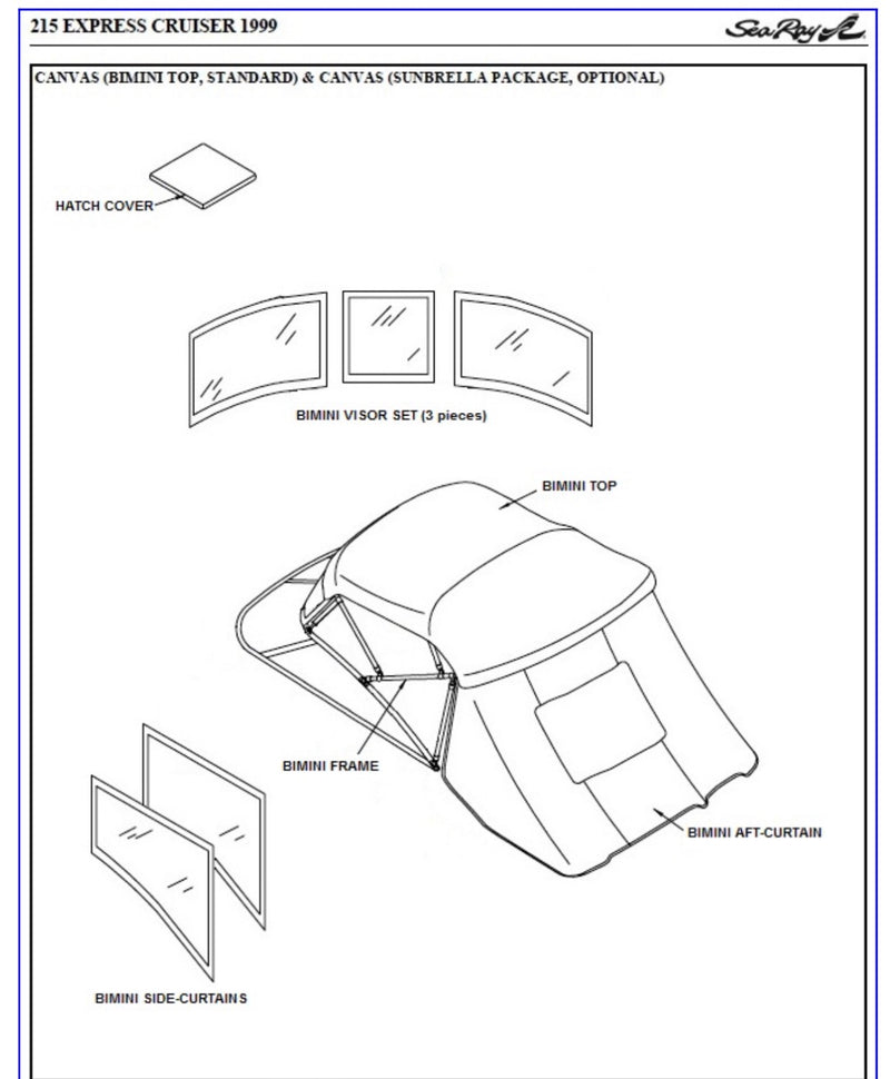 1998-2001 Sea Ray 215 Express Cruiser Bimini Top AFT Curtain and windshield