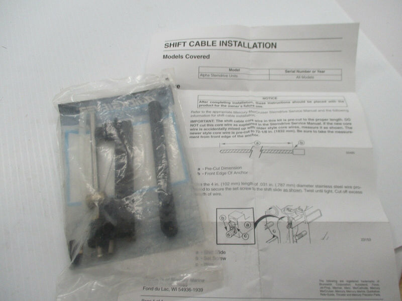 Quicksilver cable installation for alpha stern drive units