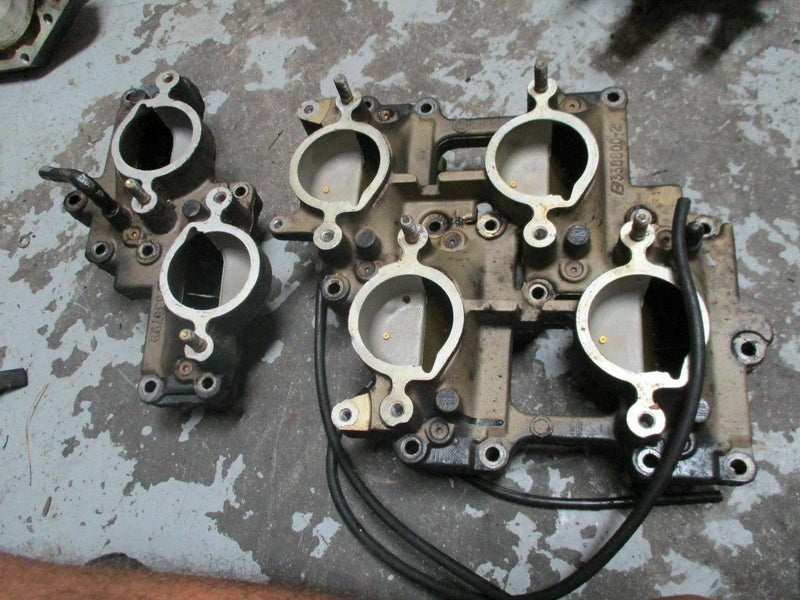 1993 Johnson 225hp Oceanrunner outboard intake manifold with reeds 338800 338798